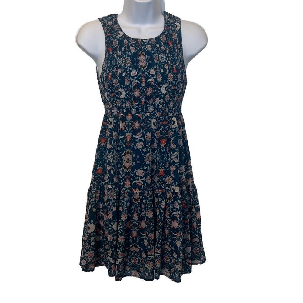 Princess Vera Wang Blue Pink Floral Tiered Ruched Sleeveless Dress Small Juniors